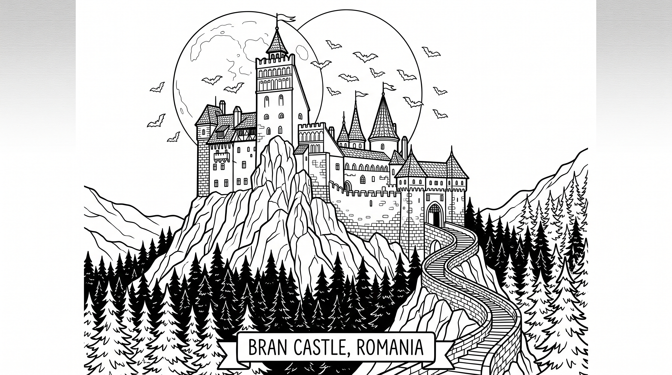 Colouring sheet: Bran Castle, Romania