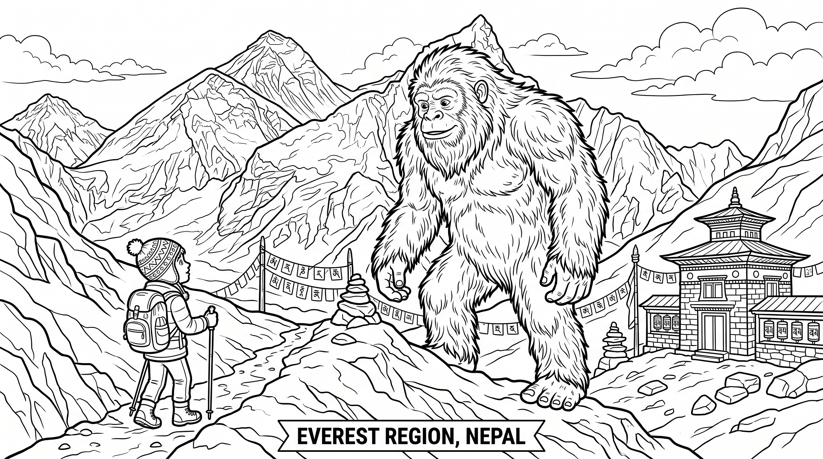 Colouring sheet: the Yeti in the Everest region, Nepal