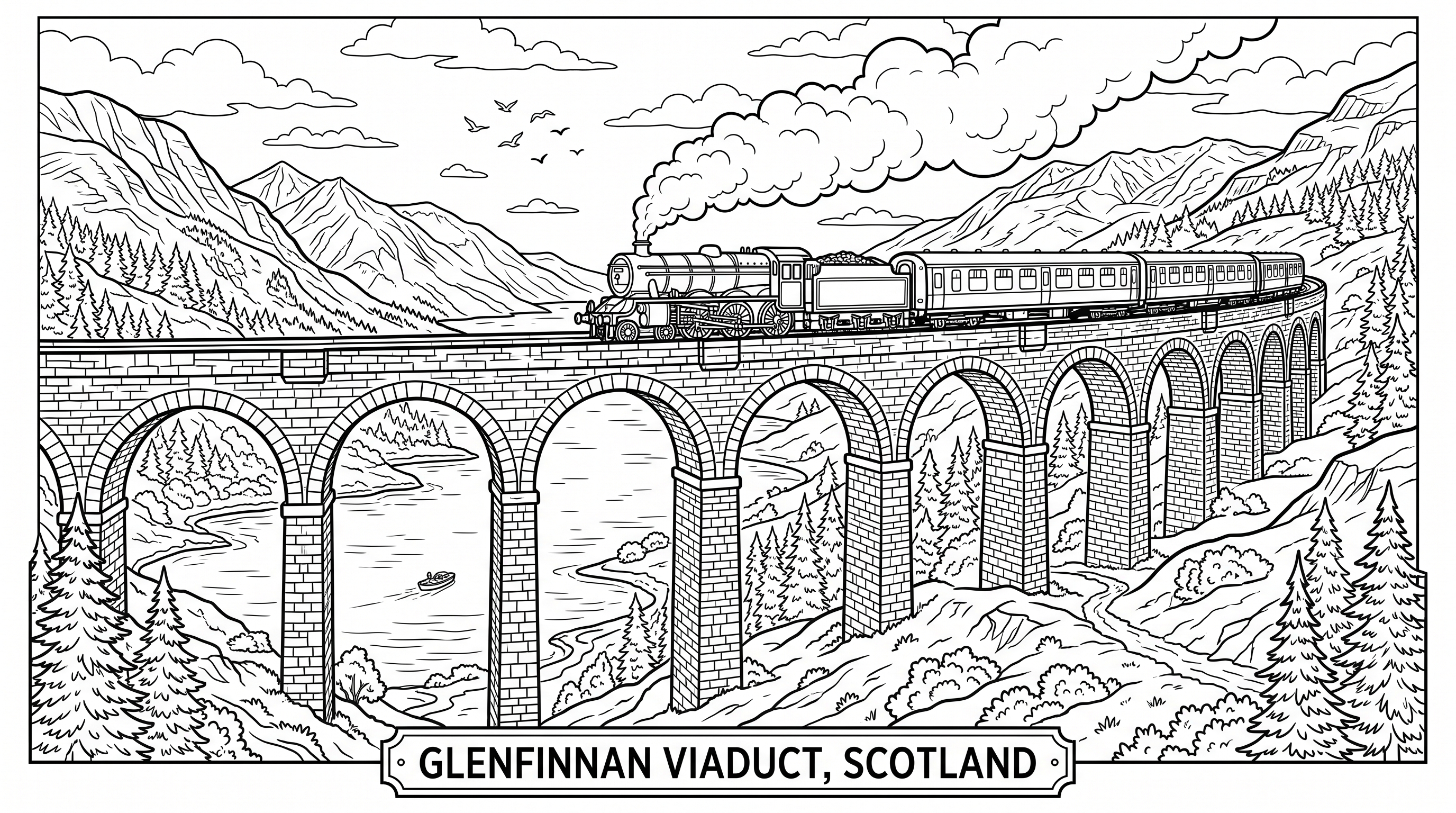 Colouring sheet: the Glenfinnan Viaduct, Scotland