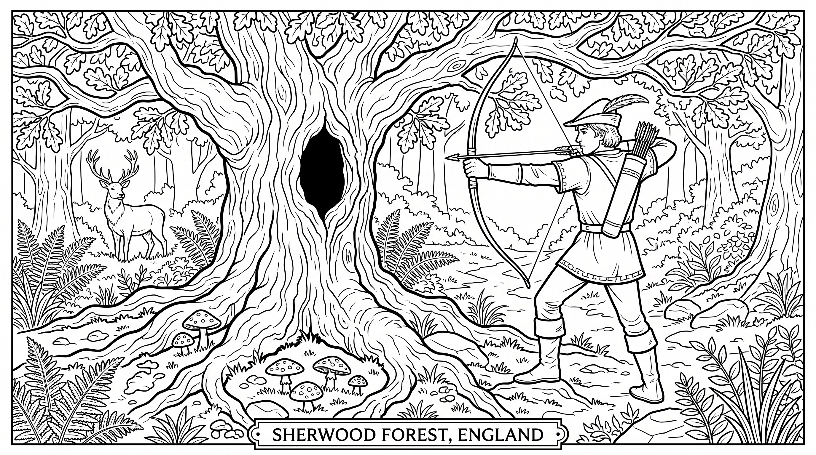 Colouring sheet: Sherwood Forest, England
