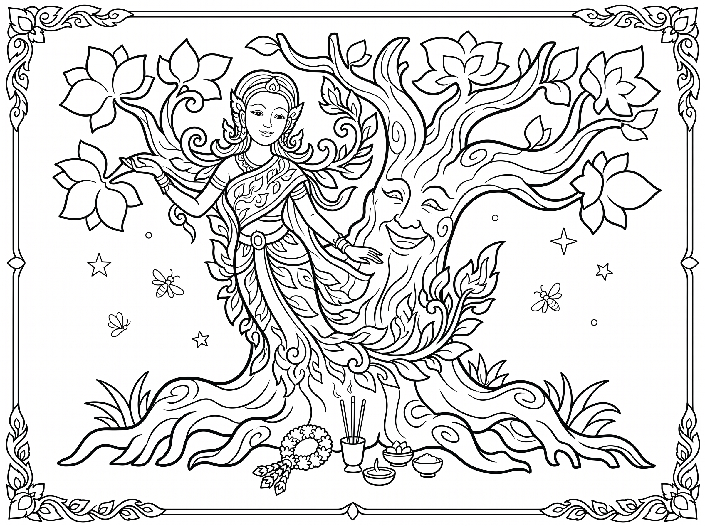 Colouring sheet: Nang Mai the tree spirit